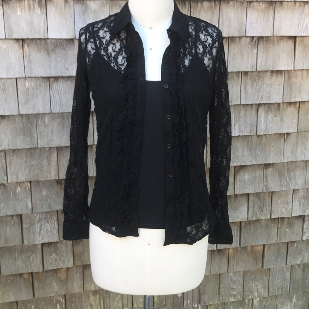 Ralph Lauren Stretch Lace Ruffled Front Blouse